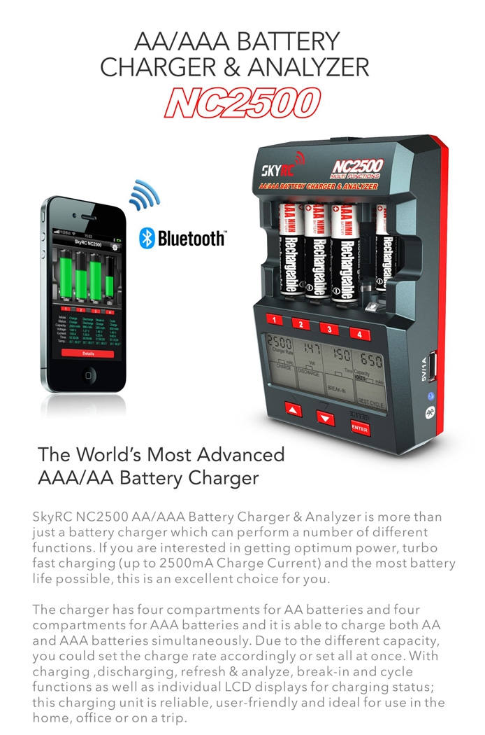 SkyRC NC2500 AA/AAA Battery Charger & Analyzer With Bluetooth
