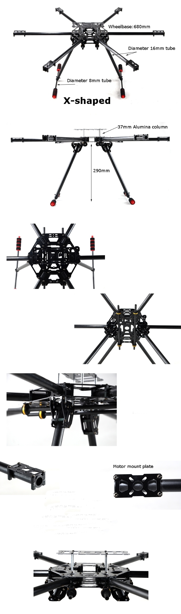 FCmodel T680 Six-axis Carbon Frame Kit X Font Version