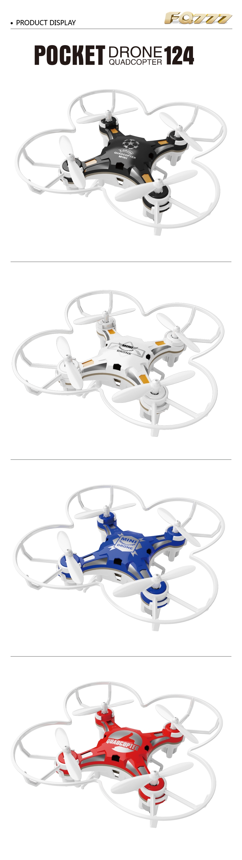 FQ777-124 Pocket Drone 4CH 6Axis Gyro Quadcopter With Switchable Controller  RTF