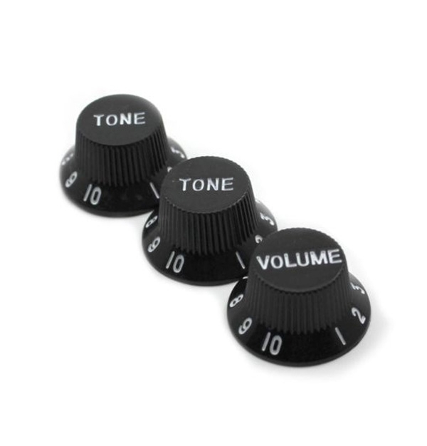 Retro Black Guitars Strat Control Knobs1-Volume 2-Tone For Fender Stratocaster 