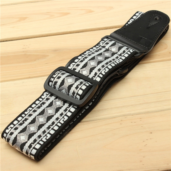 Cotton Woven Retro Guitar Strap Acoustic Bass Mandolin Adjustable Leather Ends