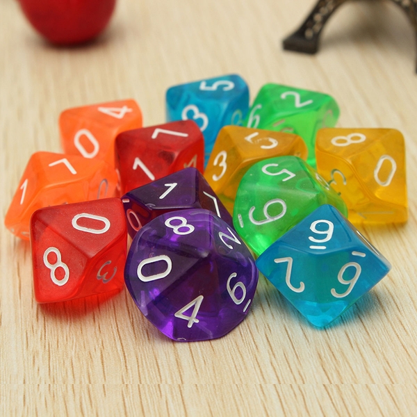 10-Pcs D10 Ten Sided Gem Dice Die for RPG Dungeons & Dragons Games Set