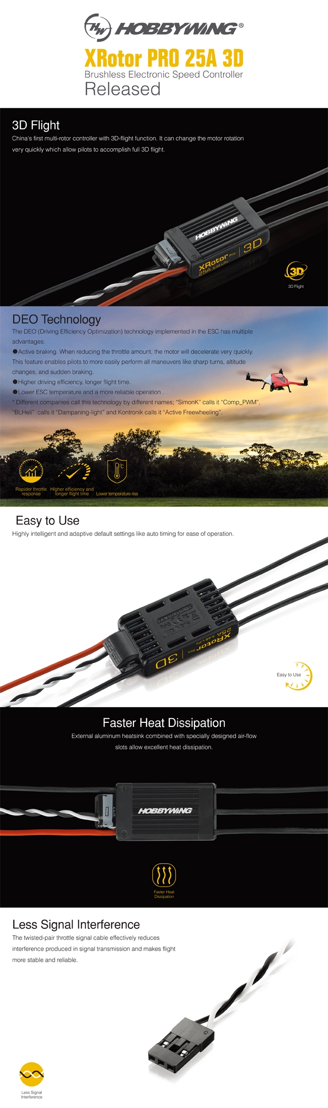 HobbyWing XRotor Pro 25A 3D Brushless ESC For RC Quadcopters